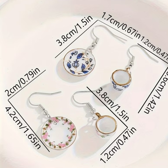NEW Floral Tea Cup and Saucer Earrings ☕️ - Picture 3 of 3
